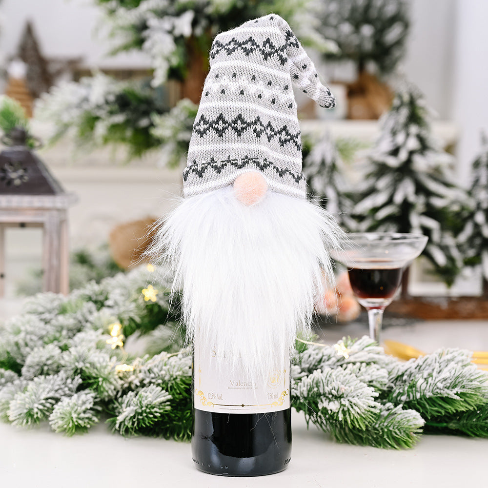 Wholesale New Christmas Knitted Forest Old Man Wine Lid Wine Bottle Decoration Items
